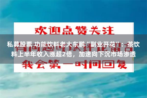 私募股票 功能饮料老大东鹏“副业开花”：茶饮料上半年收入涨超2倍，加速向下沉市场渗透