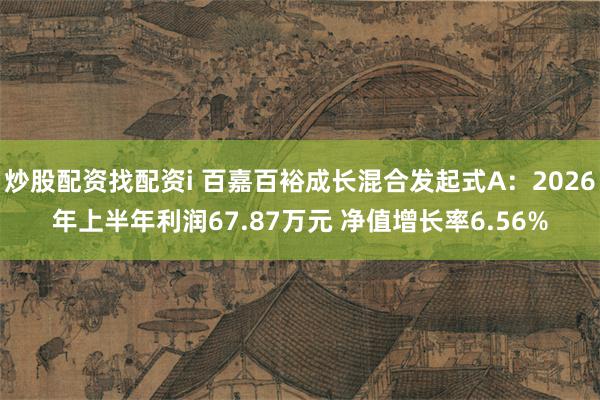炒股配资找配资i 百嘉百裕成长混合发起式A：2026年上半年利润67.87万元 净值增长率6.56%